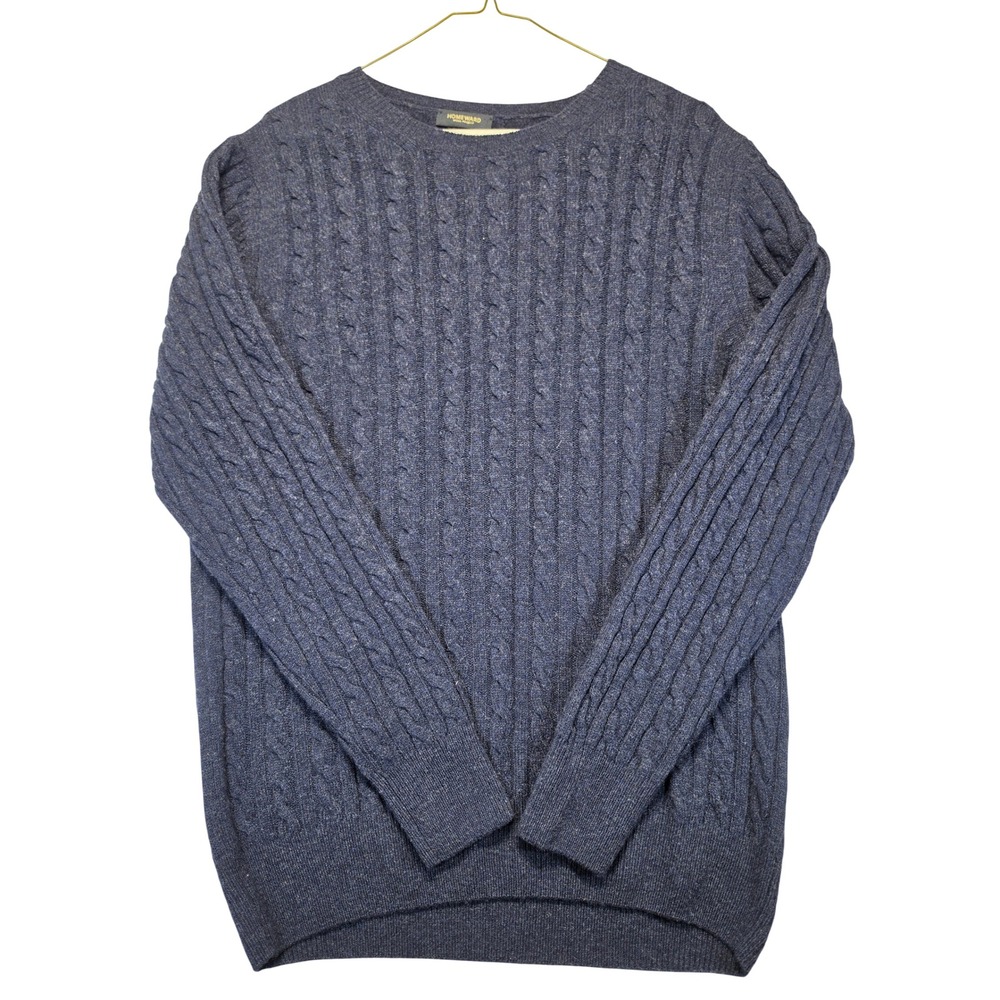 Homeward Wool Project Mens 3XL Navy Blue Cable Knit Lambswool Sweater England